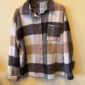 Boutique in California Plaid Teddy Jacket - Brown, Cream, Black